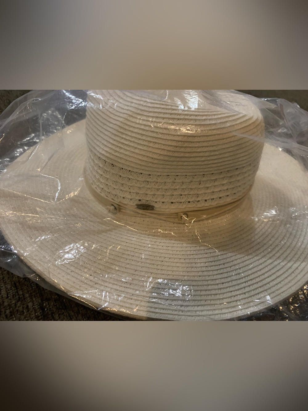 Women's Cream Wide-Brim Straw Sun Hat